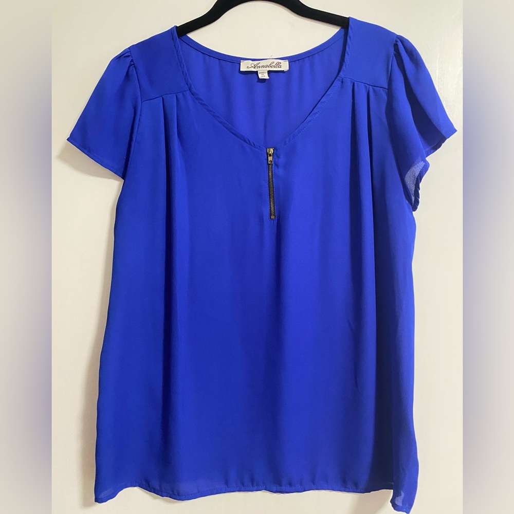 Annabella Women's Royal Blue Blouse with Zipper